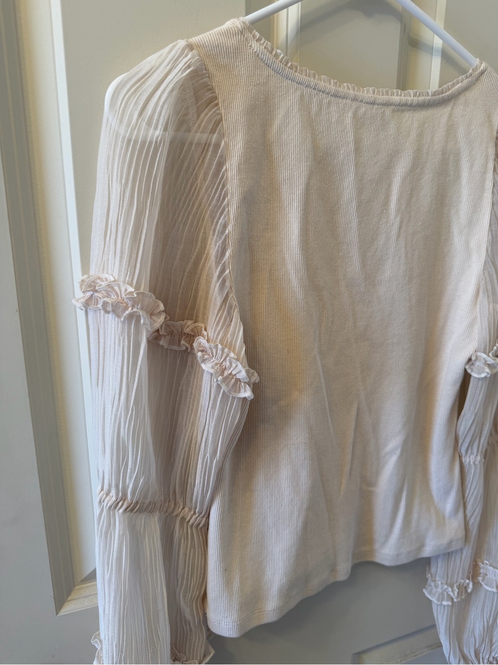 By Anthropologie Long-Sleeve Victorian Ruffled Top in Cream, Size Small - Picture 10 of 10